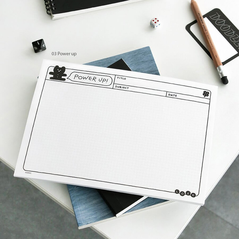 power up - Iconic Doodle B5 Grid Notepad