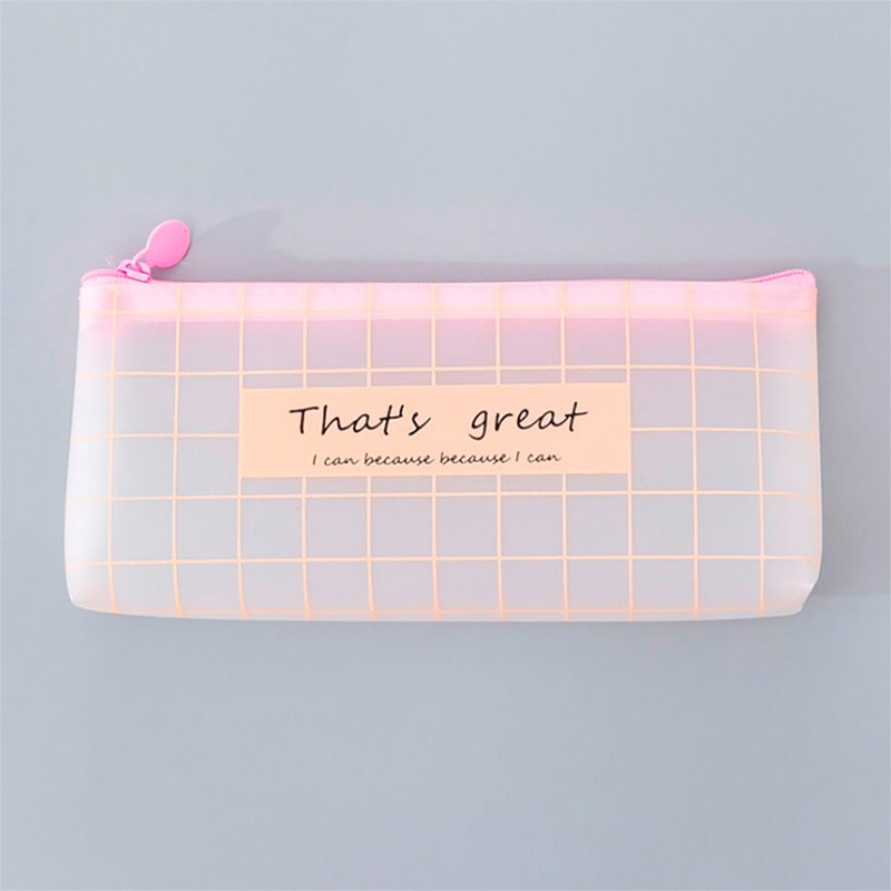 Square - Brisk Style Clear And Pink Zipper Pencil Case Square - Brisk Style Clear And Pink Zipper Pencil Case