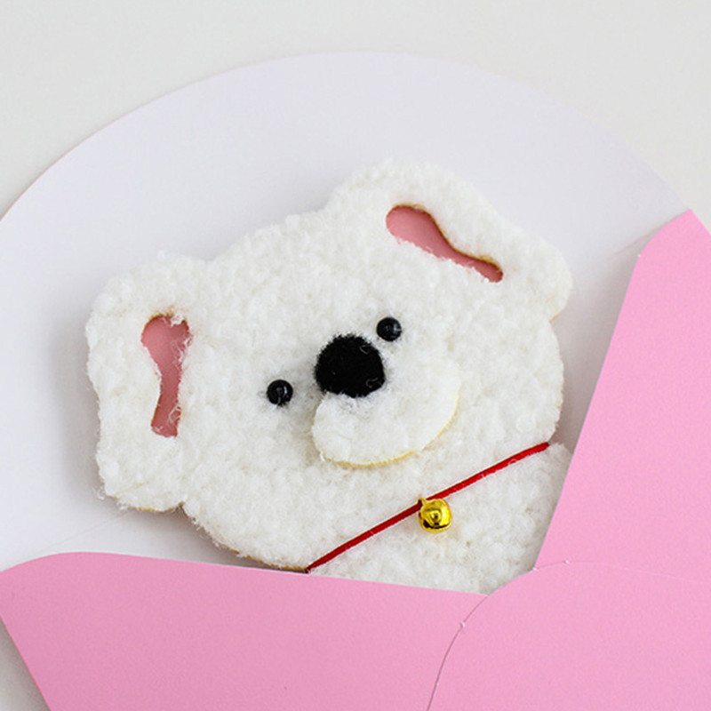 Somssi White Boucle Dog Standing Card Envelope Set