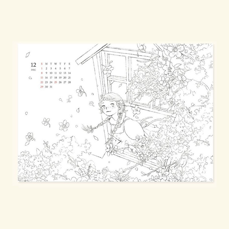Coloring Calendar(back) - Indigo 2025 Anne A4 Coloring Desk Calendar