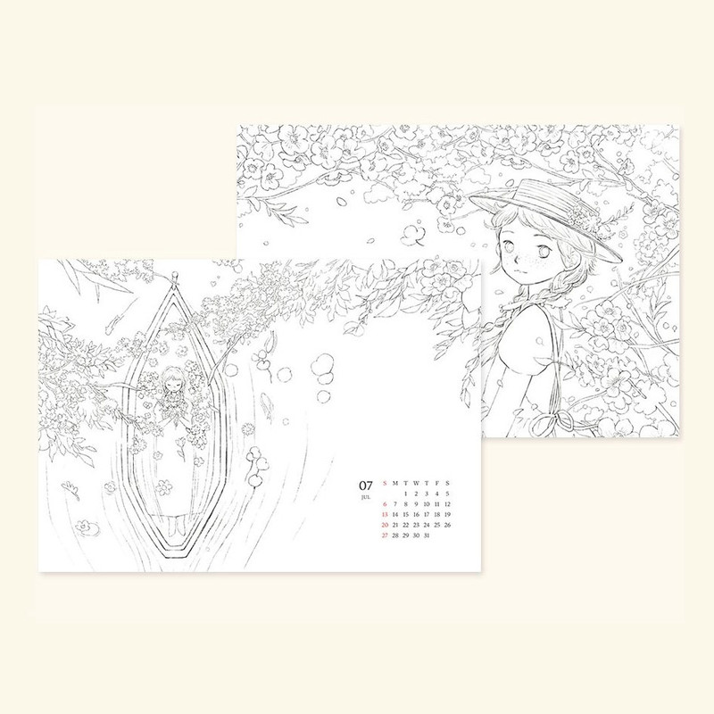 Coloring Calendar(back) - Indigo 2025 Anne A4 Coloring Desk Calendar