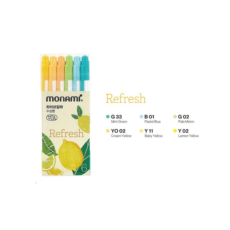 6 Colors - Monami Refresh Double Ended Water-Based Ink 6 Color Pen Set 6 Colors - Monami Refresh Double Ended Water-Based Ink 6 Color Pen Set