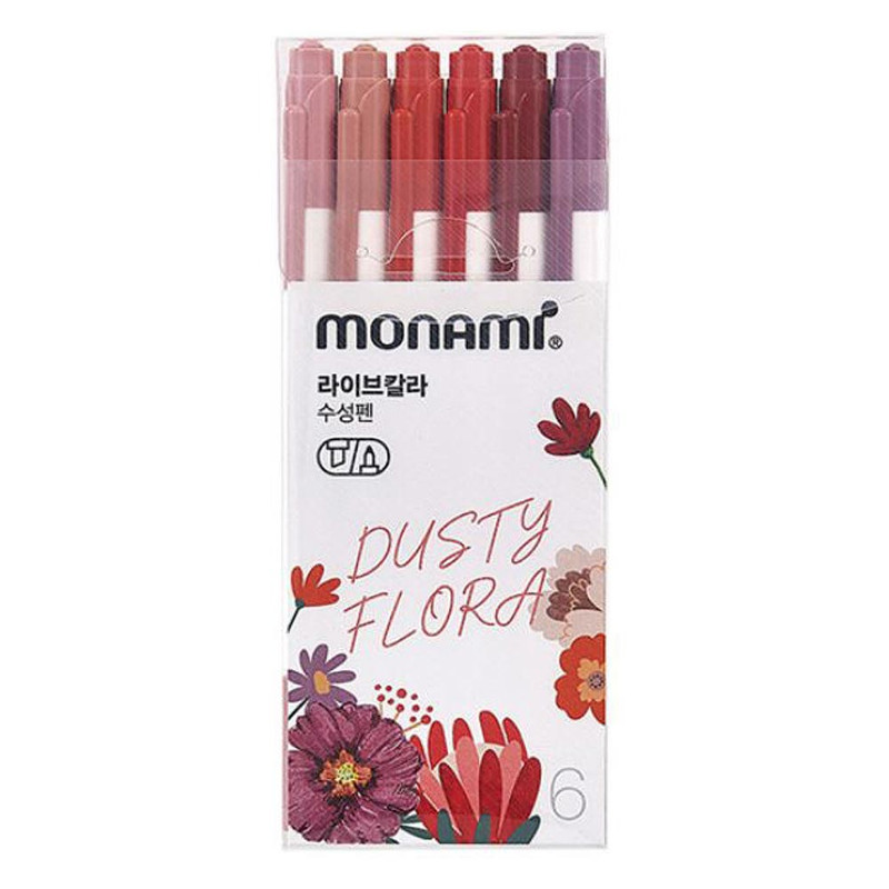 Monami Dusty Flora Double Ended Water-Based Ink 6 Color Pen Set Monami Dusty Flora Double Ended Water-Based Ink 6 Color Pen Set