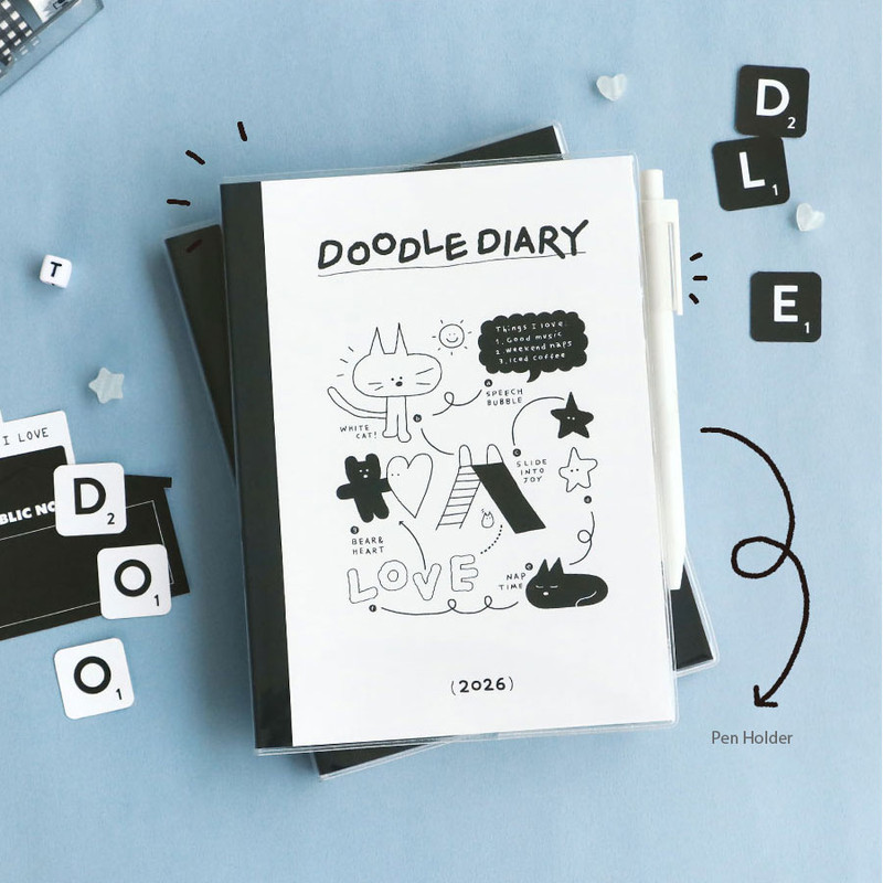 PVC cover with pen holder - Iconic 2026 Doodle A5 Dated Weekly Planner PVC cover with pen holder - Iconic 2026 Doodle A5 Dated Weekly Planner
