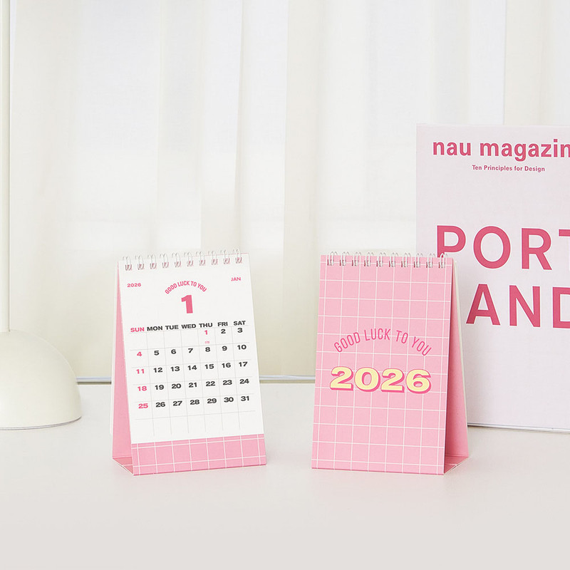 Pink Grid - 2026 Daily Habits Small Desk Calendar Pink Grid - 2026 Daily Habits Small Desk Calendar