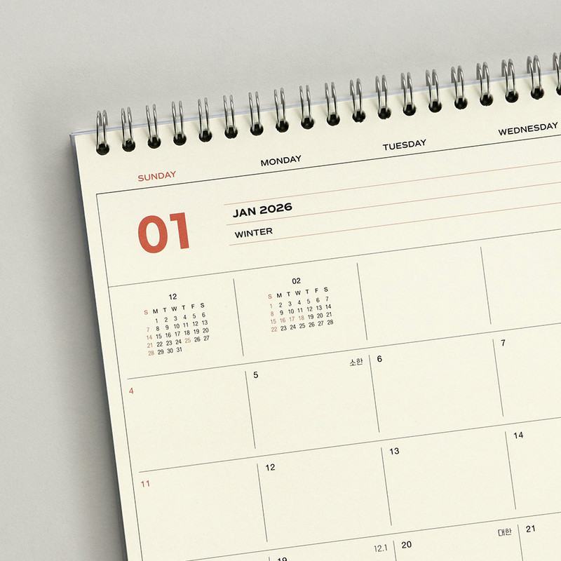 180gsm paper & Wire binding - Iconic 2026 Flow A4 Dated Monthly Desk Planner