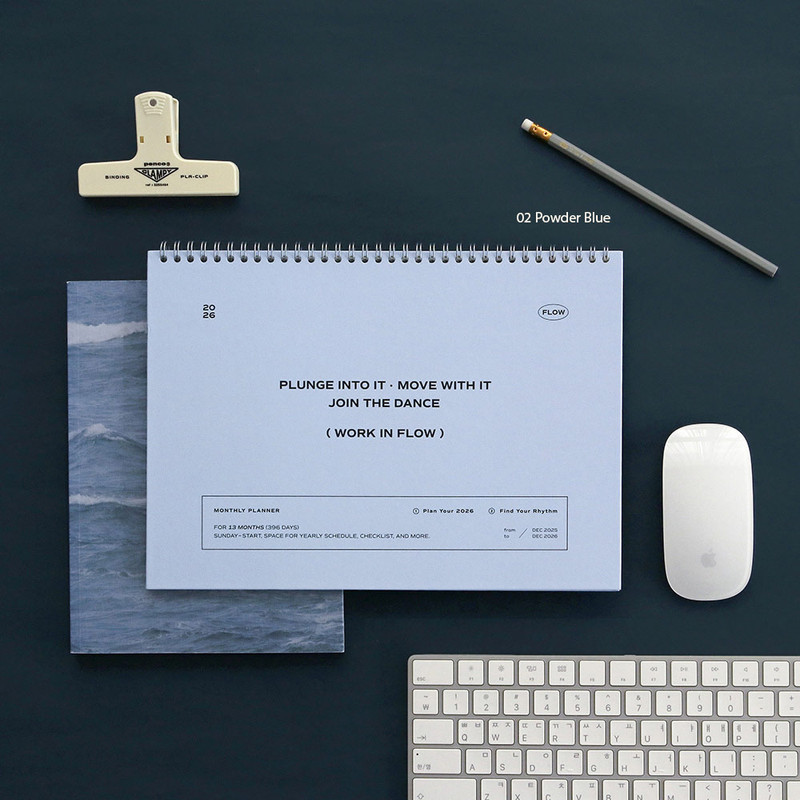 02 Powder Blue - Iconic 2026 Flow A4 Dated Monthly Desk Planner