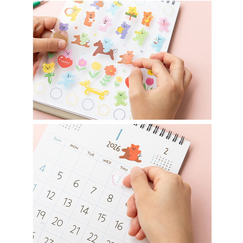 PP cover with PET Stickers - Dailylike 2026 Jelly Bear Desk Calendar PP cover with PET Stickers - Dailylike 2026 Jelly Bear Desk Calendar
