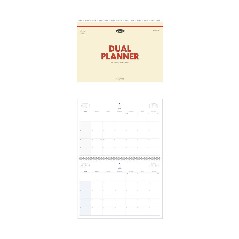 Dual Monthly Pages - Dailylike 2026 Dual Wirebound Dated Monthly Desk Planner
