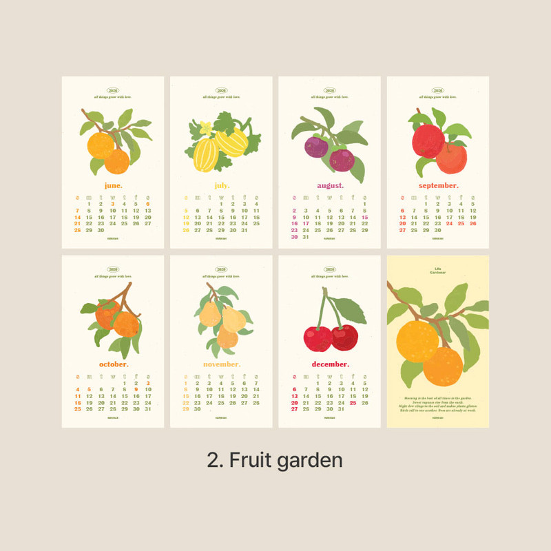 01 Fruit Garden - PAPERIAN 2026 Life Gardener Mini Monthly Calendar Sheets