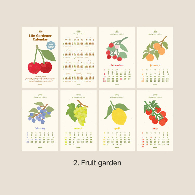 01 Fruit Garden - PAPERIAN 2026 Life Gardener Mini Monthly Calendar Sheets