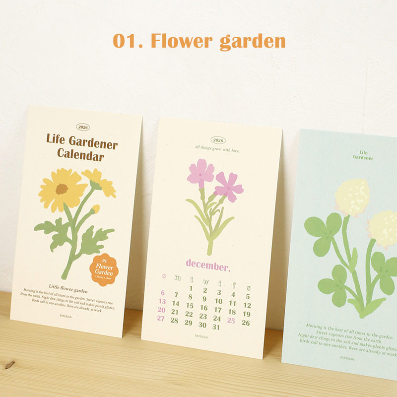 01 Flower Garden - PAPERIAN 2026 Life Gardener Mini Monthly Calendar Sheets