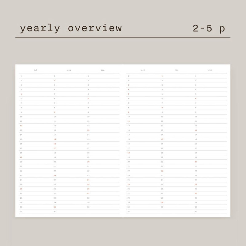 Yearly Overview - Dash and Dot 2026 Ordinary Orbit Dated Weekly Diary