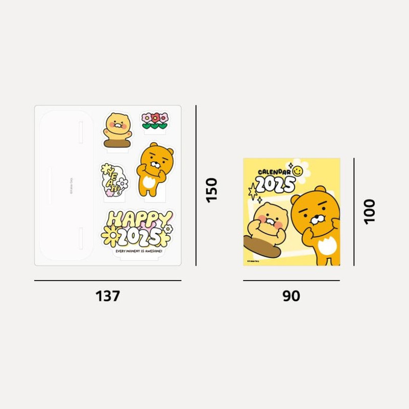 Size - Kakao Friends 2025 Say Cheese Acrylic Desk Calendar