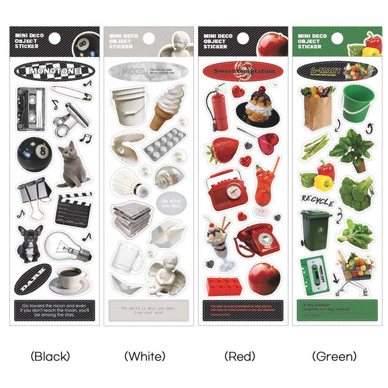 Black, White, Red, Green - Small Object Removable Sticker Pack