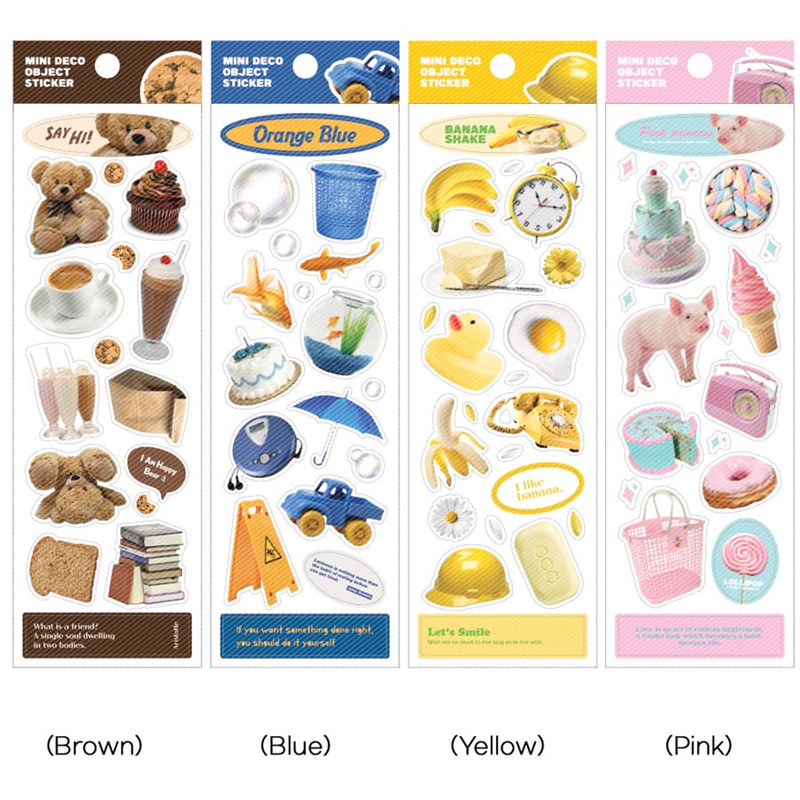 Brown, Blue, Yellow, Pink - Small Object Removable Sticker Pack