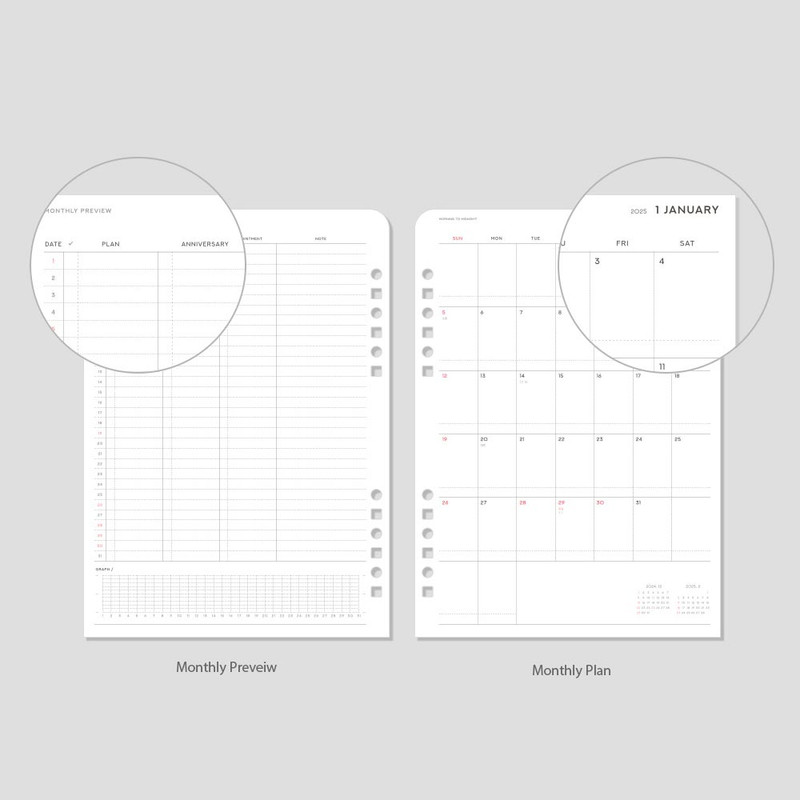 Monthly Preview - Plepic 2025 All-In-One A5 6-Holes Weekly Planner Paper Refill Set Monthly Preview - Plepic 2025 All-In-One A5 6-Holes Weekly Planner Paper Refill Set