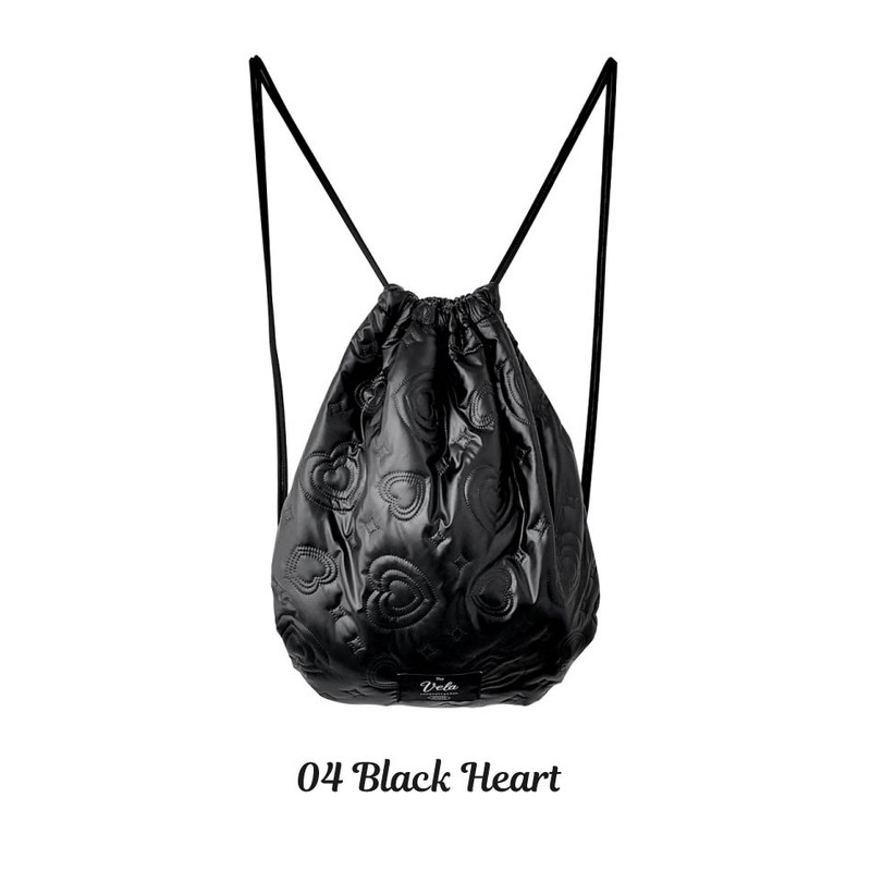 04 Black Heart - Pleple Vela Fabric Drawstring Backpack