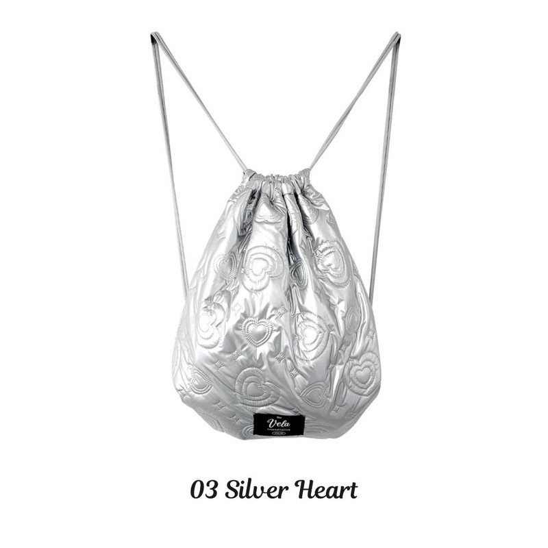 03 Silver Heart - Pleple Vela Fabric Drawstring Backpack