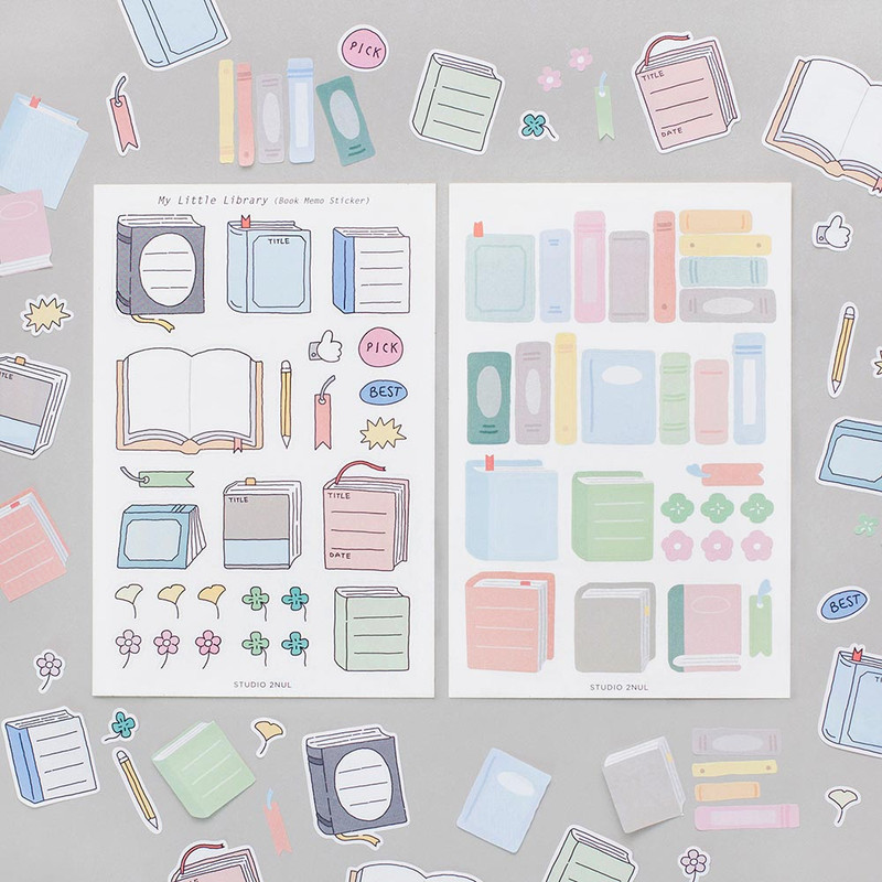 Set of 2 sheets - 2NUL My Little Library Book Memo Paper Sticker Set