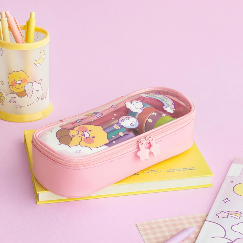 Double Zipper closure - Kakao Friends Dreaming Clear Rectangular Pencil Case Double Zipper closure - Kakao Friends Dreaming Clear Rectangular Pencil Case