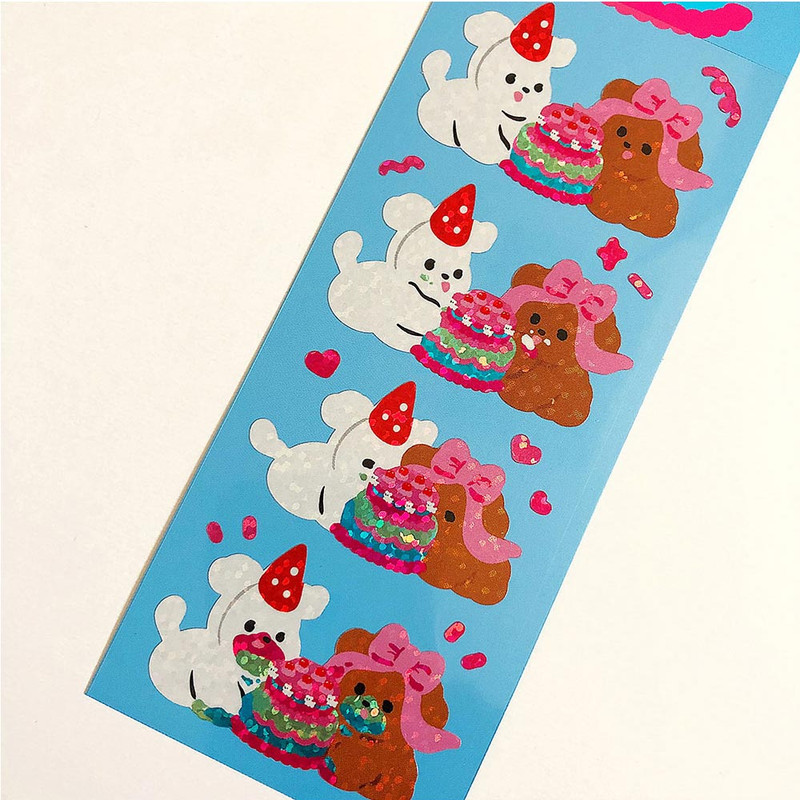 Detail of pureureum design Dog Cake Mukbang Holographic Sticker Detail of pureureum design Dog Cake Mukbang Holographic Sticker
