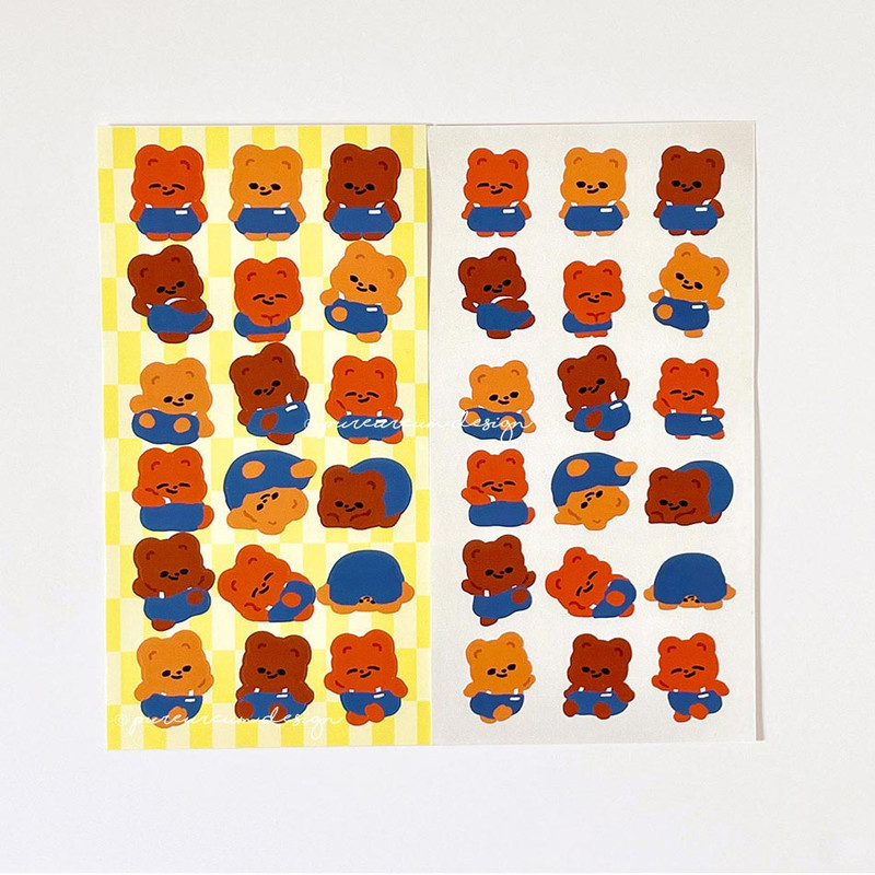 Matte Coated Stickers - pureureum design Overalls Cupid Bear Paper Sticker