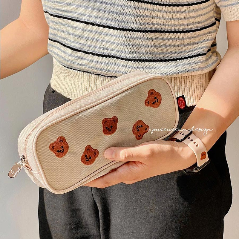 Beige - pureureum design Cupid Bear Zipper Pencil Case