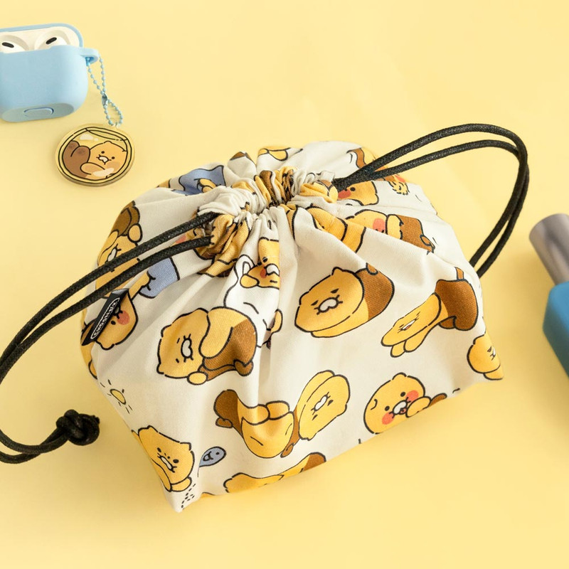 Kakao Friends Choonsik Pattern Cotton Drawstring Pouch Kakao Friends Choonsik Pattern Cotton Drawstring Pouch