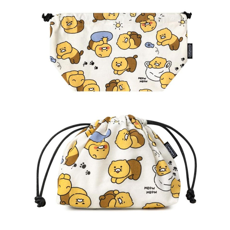 Detail of Big Kakao Friends Choonsik Pattern Cotton Drawstring Pouch Detail of Big Kakao Friends Choonsik Pattern Cotton Drawstring Pouch