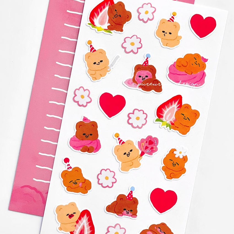 Detail of pureureum design Birthday Cake Cupid Bear Paper Sticker Detail of pureureum design Birthday Cake Cupid Bear Paper Sticker