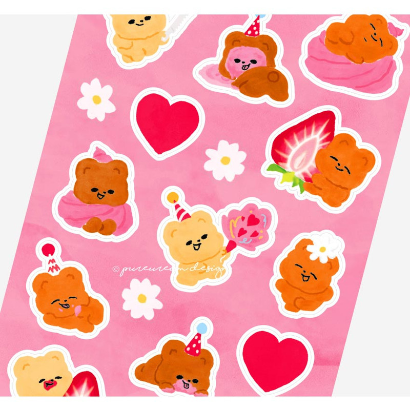 Detail of pureureum design Birthday Cake Cupid Bear Paper Sticker Detail of pureureum design Birthday Cake Cupid Bear Paper Sticker