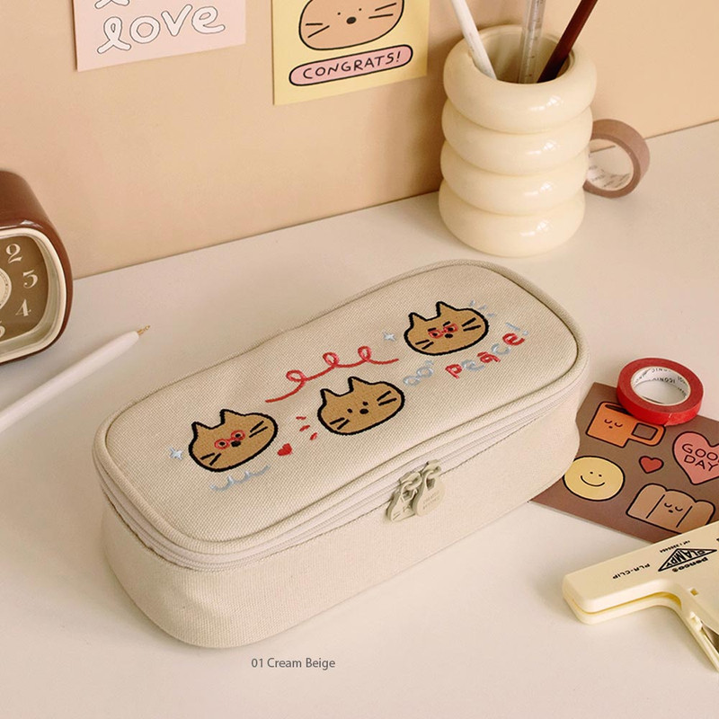 Cream Beige - Iconic Doodle Large Pencil Case Cream Beige - Iconic Doodle Large Pencil Case