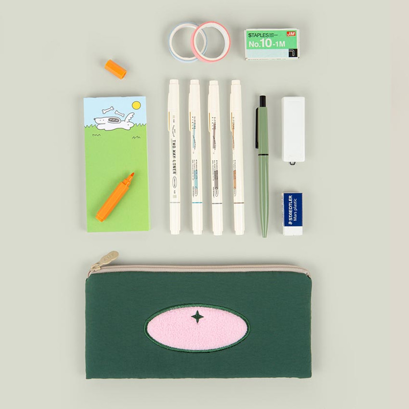 Green - All New Frame Airy Berry Flat Pencil Case