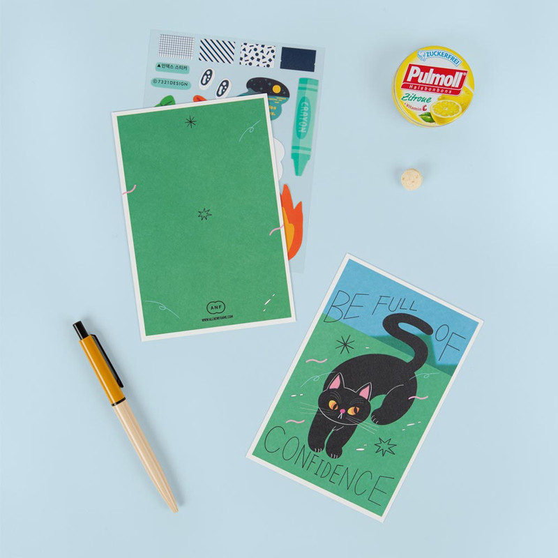 A Black Cat On the Grass - All New Frame Adorable Illustration Postcard A Black Cat On the Grass - All New Frame Adorable Illustration Postcard