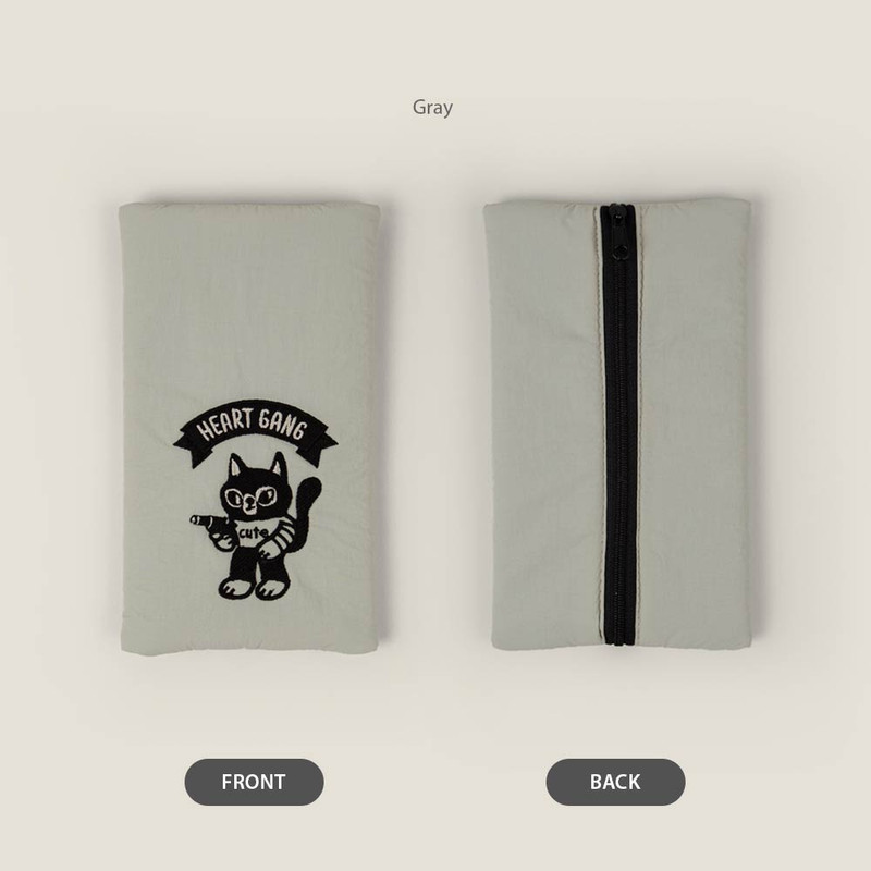 Gray - All New Frame Airy Heart Gang Slim Zipper Pouch Gray - All New Frame Airy Heart Gang Slim Zipper Pouch