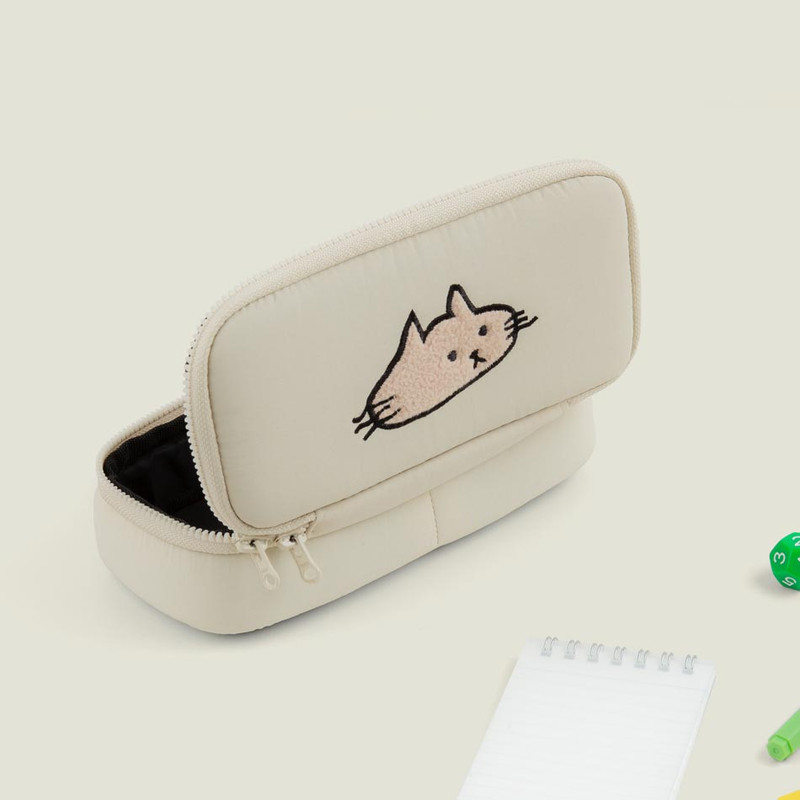 Beige - All New Frame Somehow A Cat Zipper Pencil Case Beige - All New Frame Somehow A Cat Zipper Pencil Case