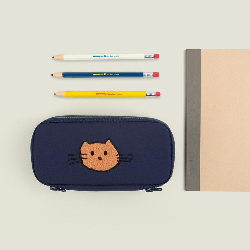 Navy - All New Frame Somehow A Cat Zipper Pencil Case Navy - All New Frame Somehow A Cat Zipper Pencil Case