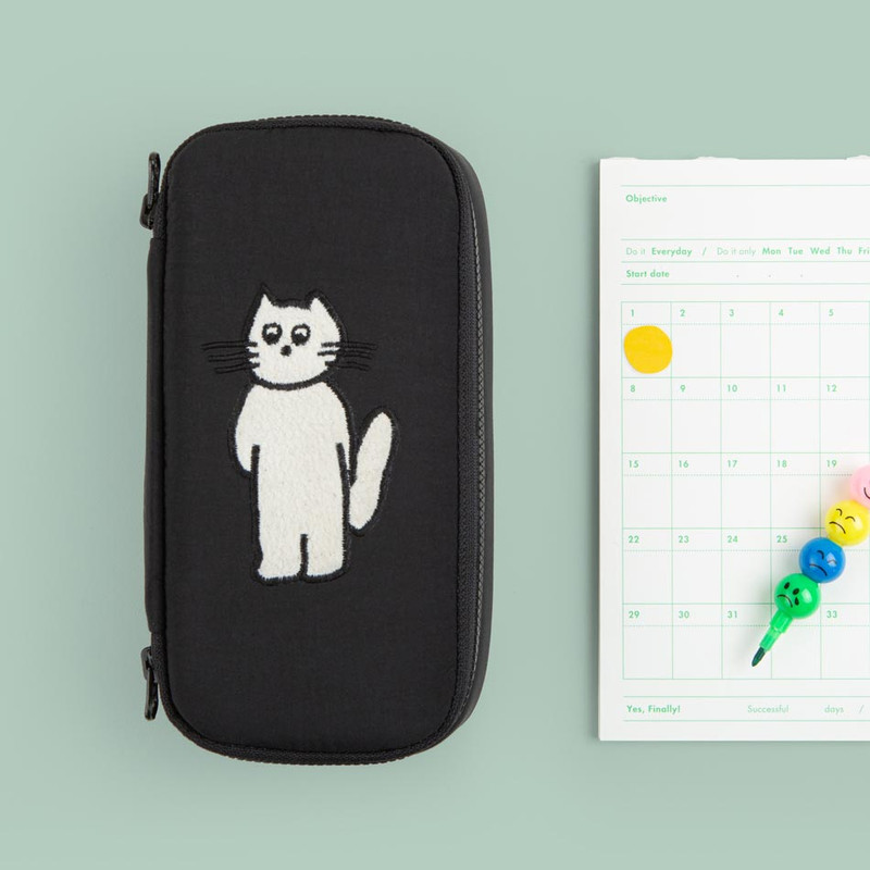 Black - All New Frame Somehow A Cat Zipper Pencil Case Black - All New Frame Somehow A Cat Zipper Pencil Case