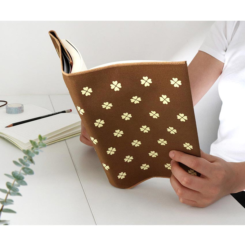 Brown - Bookfriends Clover Pattern Canvas Cotton Book Cover Brown - Bookfriends Clover Pattern Canvas Cotton Book Cover