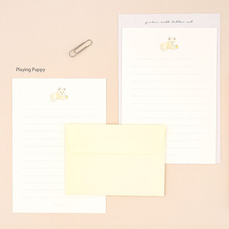 Playing Puppy - Dash and Dot Garden Walk Letter with Envelope Set