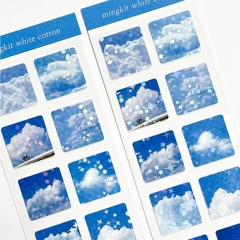 Glitter sticker - Mingkit White Cotton Squared Star Glitter Sticker