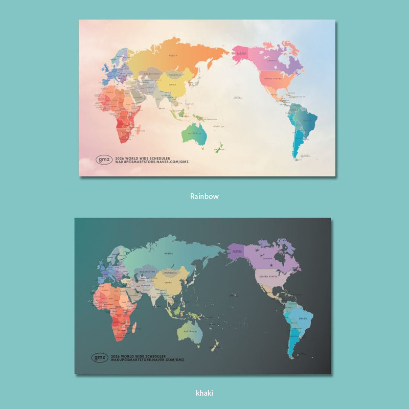 Rainbow & Khaki - Gunmangzeung 2026 World Wide Scheduler Desk Calendar