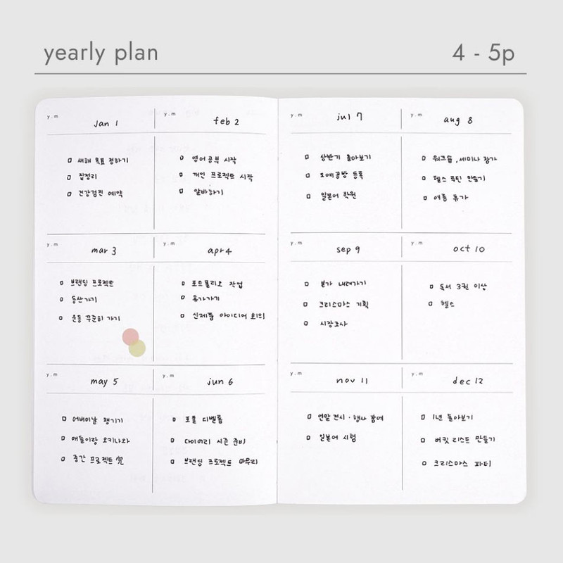 Yearly Plan - Dash and Dot Documoment Dateless Monthly Planner