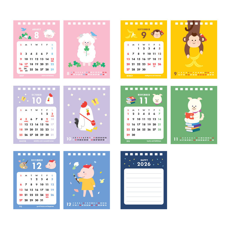 The 12 Animals - Bookfriends 2026 My Pocket Desk Calendar