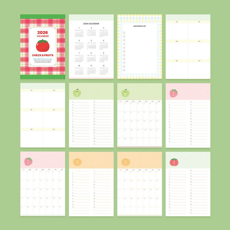 Calendar Pages - 7321 Design 2026 Check & Fruits Desk Calendar Calendar Pages - 7321 Design 2026 Check & Fruits Desk Calendar