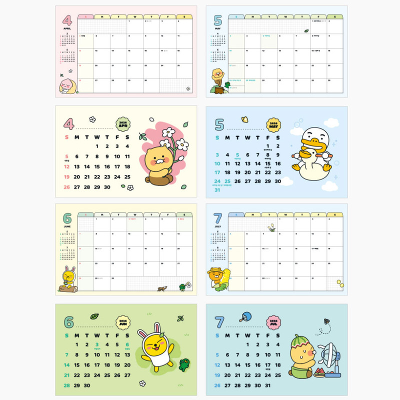 Monthly Calendar - Kakao Friends 2026 Basic Desk Calendar