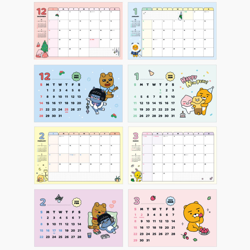 Monthly Calendar - Kakao Friends 2026 Basic Desk Calendar