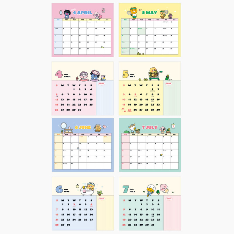 Monthly Calendar - Kakao Friends 2026 Shape Desk Calendar