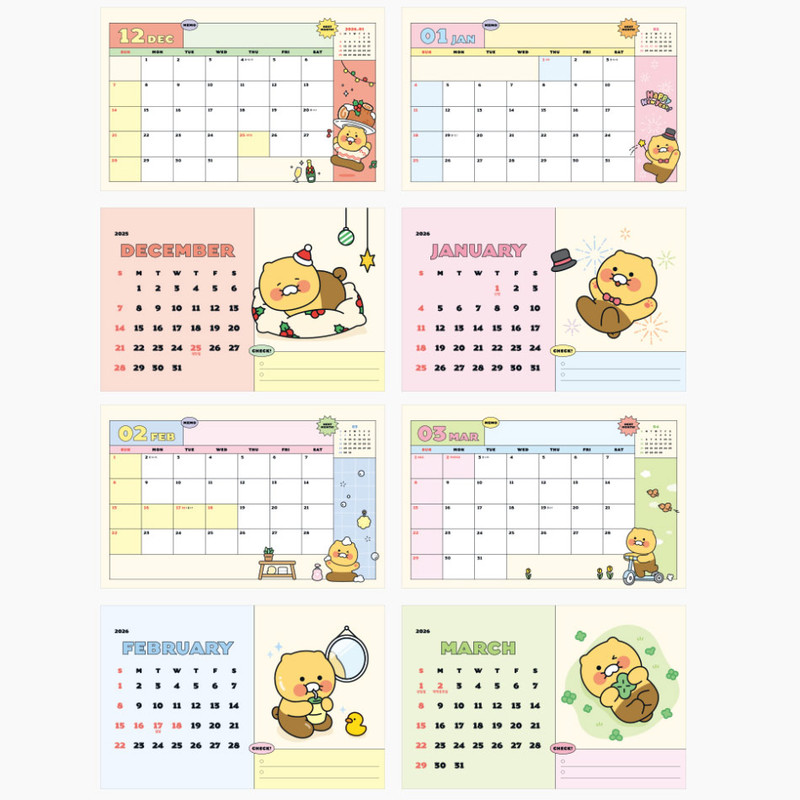 Monthly Calendar - Kakao Friends 2026 Choonsik Basic Desk Calendar